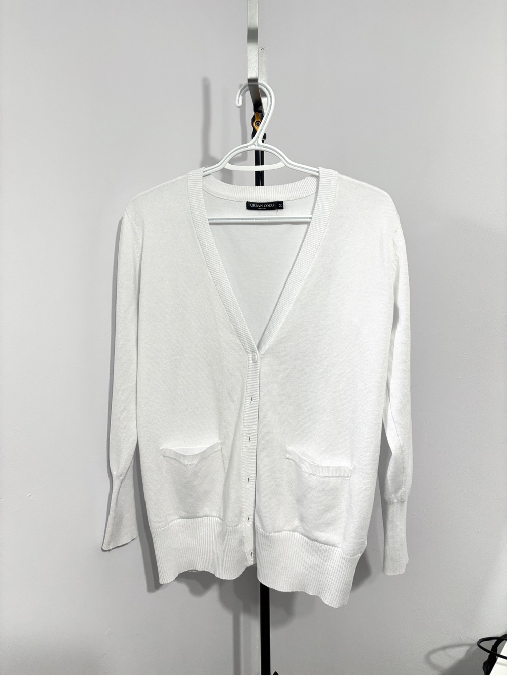 White V-Neck Button Front Cardigan Sweater